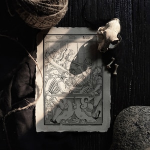 De kaartspelers | Dark Academia poster, gravure illustratie print, gotisch interieur, curiosa en eigenaardigheden, macabere Halloween-kunstwerk