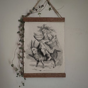 Alte Weihnacht auf einer Ziege reitend | Vintage Yule Print, Dark Academia Poster, Alte Buchillustration, Gothic Wohnkultur, Witchy Wandkunst