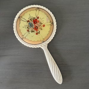 Vintage French Celluloid Hand Mirror Ivory • Vanity Mirror 11.25”