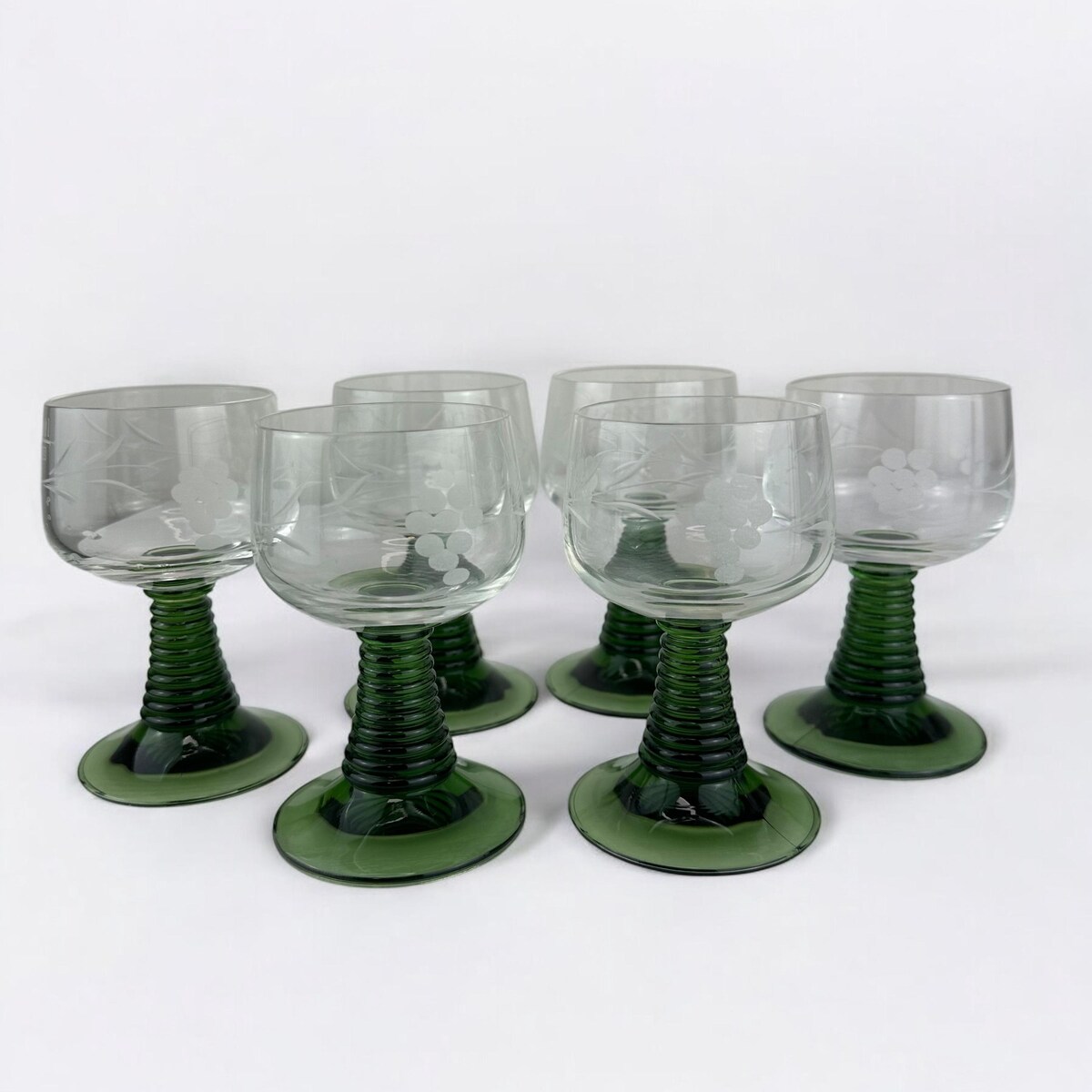 Set of 6 Roemer Etched Wine Glasses Green MCM Vintage Mid Century Modern Grapes Vines German - Etsy