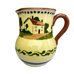 Vintage Torquay MottoWare Pottery Milk Jug Made In England Landscape Cottage Vase