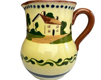 Vintage Torquay MottoWare Pottery Milk Jug Made In England Landscape Cottage Vase