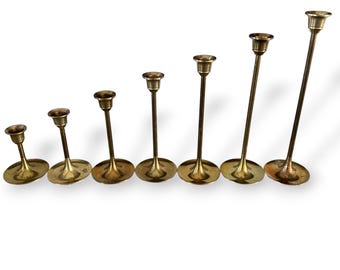 Vintage 7 Pc Solid Brass Candle Stick Holder Set