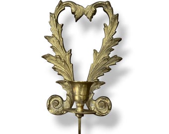Solid Brass Wall Sconce Vintage Candle Holder Hollywood Regency