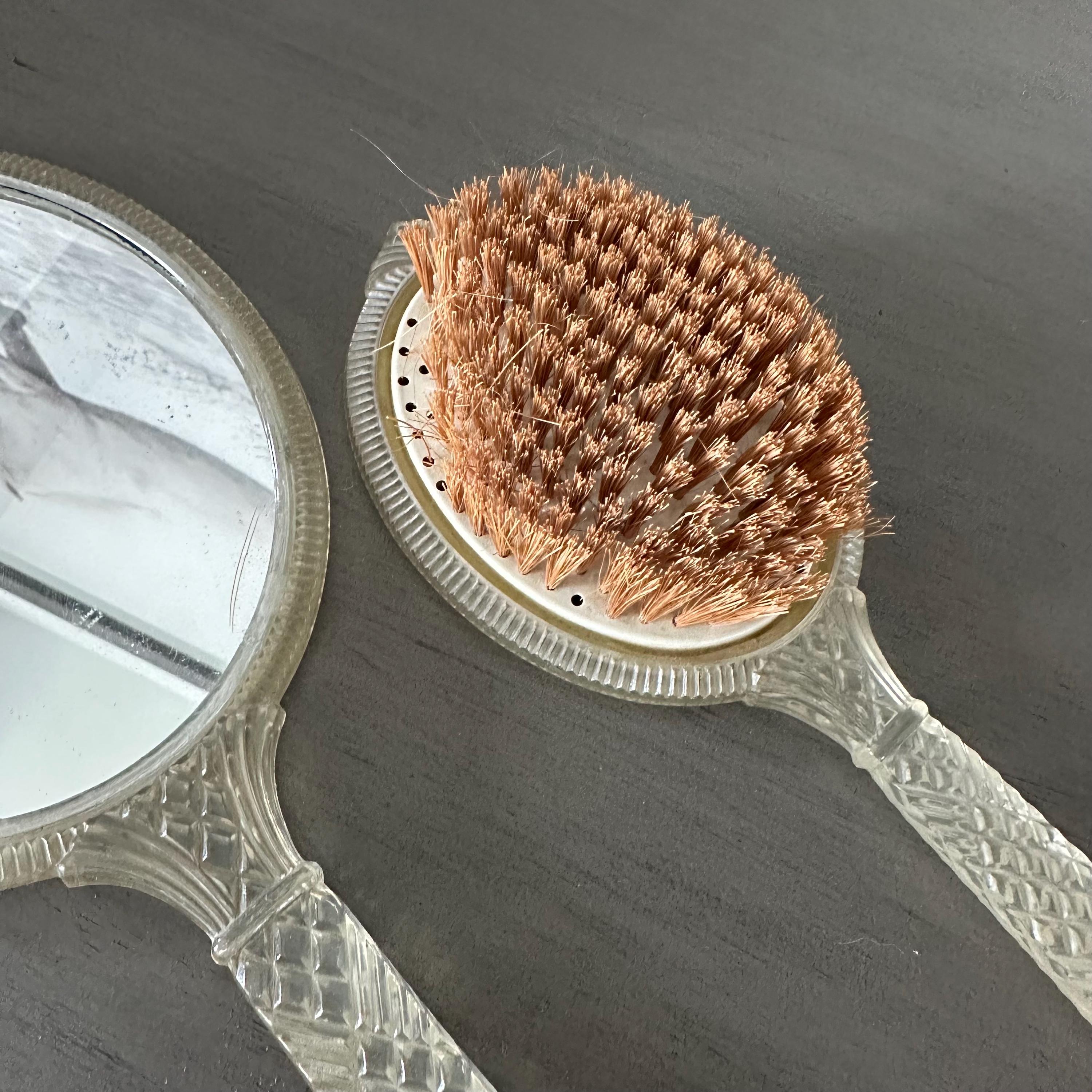 Vintage Lucite Vanity Hair Brush Shoe Horn Set Floral Inset Jewel Rhinestones Antique Hair Brush Vanity Set - Etsy main image 4