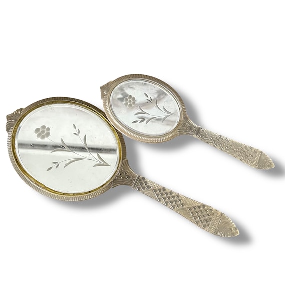 Vintage Floral Lucite Vanity Set: Hand Mirror and Hair Brush  display picture 3