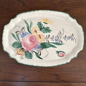 Vintage Floral Serving Platter -Made in Italy- Ceramic Plate Vanity Tray