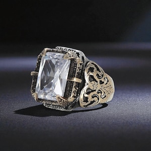 White Zircon Ring, Sterling Silver Birthstone Jewelry, Handmade 925 Zircon Ring, Quartz Inspired Fashion Ring