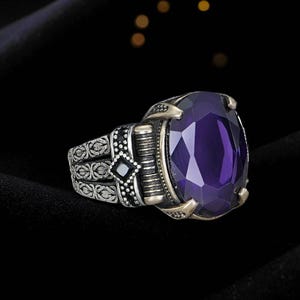 Handcrafted Oval Amethyst Signet Ring: Sterling Silver February Birthstone