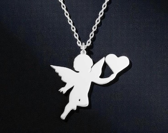 Silver Angel Necklace, Guardian Angel Wing Pendant, Celestial Sterling Silver Jewelry, Protective Gift for Mom or Her