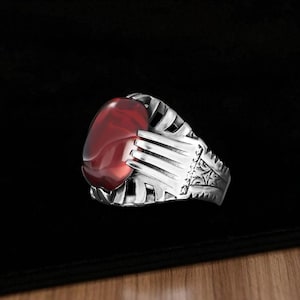 Large Red Gemstone Statement Ring in Sterling Silver, Chunky Cocktail Ruby Birthstone Ring