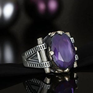 Oval Amethyst Ring, Genuine Purple Gemstone in Gold or Silver, Dainty Antique Style