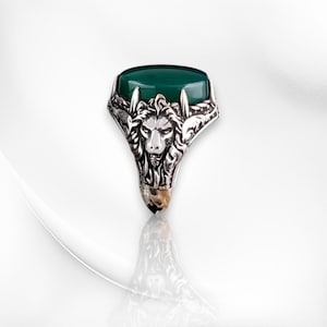 Vintage Lion Head Ring: Gemstone Biker Jewelry, Leo Zodiac