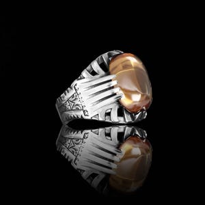 Large Natural Citrine Statement Ring in Sterling Silver, Chunky Yellow Gemstone Jewelry