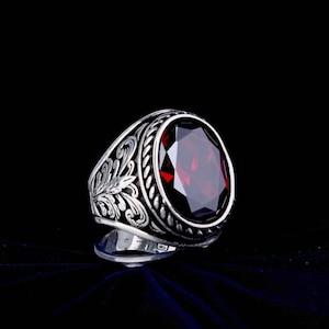 Large Red Gemstone Cocktail Ring in Sterling Silver, Bold Statement Jewelry for Women, 925 Silver Handmade Ring