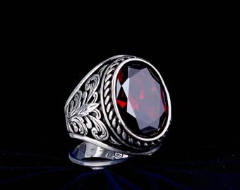 Red Gemstone Cocktail Ring: Handmade Sterling Silver Statement Jewelry