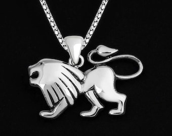 Silver Lion Necklace, 925 Sterling Silver Lion Head Pendant for Men, Leo Jewelry, Handmade Lion King Gift Necklace