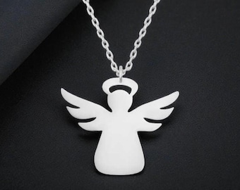 Silver Angel Necklace, Guardian Angel Wing Pendant, Celestial Sterling Silver Jewelry, Protective Gift for Mom or Her