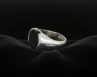 Large Black Onyx Signet Ring for Men – Handmade 925 Sterling Silver Oval Statement Ring | Antique Style Pinky Ring