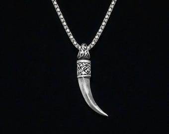Wolf Tooth Necklace, Handmade Viking Wolf Pendant, Sterling Silver Animal Tooth Jewelry for Men, Norse Warrior Necklace
