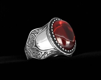 Oval Rubin Ring: Antike Sterling Silber Verlobungsring
