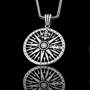 Sterling Silver Compass Necklace, Nautical Travel Jewelry with Coordinates, 925 Silver Pendant for Graduation or Anniversary Gift