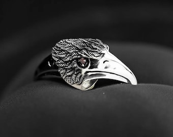 Handmade Sterling Silver Bald Eagle Ring: Gothic Biker Jewelry