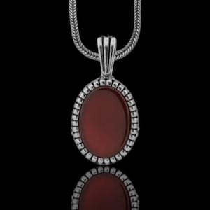 Oval Red Stone Pendant Necklace, Natural Agate Sterling Silver Red Gemstone Jewelry for Women