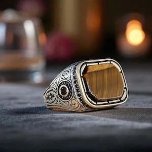 Handcrafted Tiger Eye Signet Ring: Sterling Silver 925 Gemstone