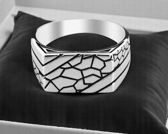 Handmade Sterling Silver Square Signet Ring: Medieval Biker Style
