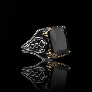 Square Onyx Ring Men, Black Onyx Signet Ring, Sterling Silver Natural Stone Jewelry