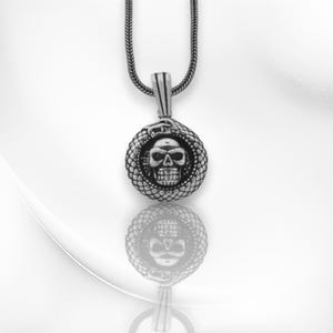 Sterling Silver Skull & Snake Necklace: Gothic Ouroboros Pendant