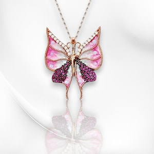 Sterling Silver Butterfly Necklace: Pink Pewter Animal Pendant