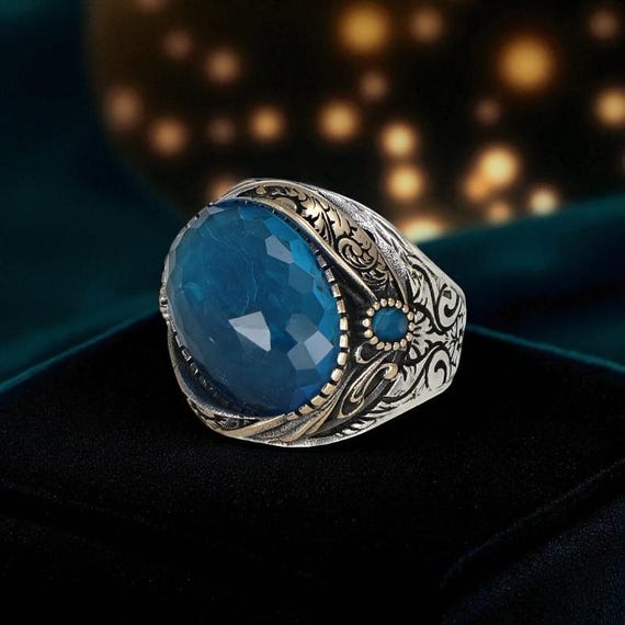 Bague pour homme aigue-marine argent sterling 925, pierre