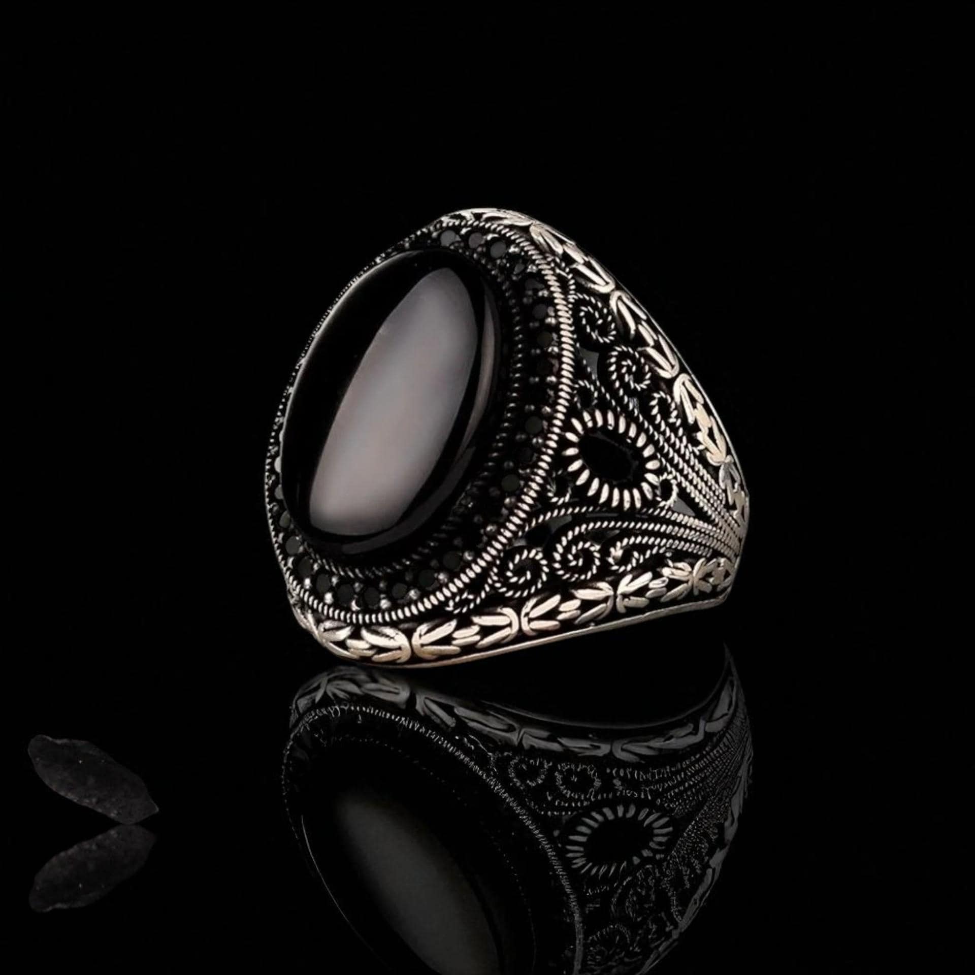 Large Black Onyx Ring for Men – Oval Gemstone Signet Ring in 925