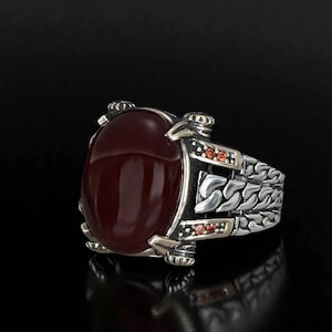 Raw Red Agate Signet Ring: Handmade Sterling Silver Birthstone Jewelry