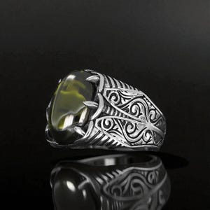 Mens Peridot Ring – Natural Green Peridot Wedding Band – 925 Sterling Silver Gemstone Jewelry