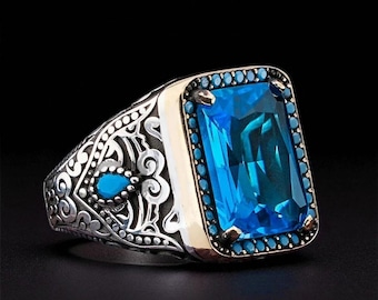 Handmade Sterling Silver Aquamarine Ring, Oval Gemstone Cocktail Ring