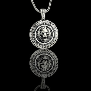 Silver Lion Necklace, Small Lion Head Pendant for Men, Leo Zodiac Jewelry, African Animal Medallion Gift
