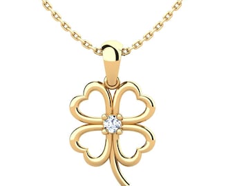 ホワイトクローバーペンダントネックレス、ゴールドチェーン、14K