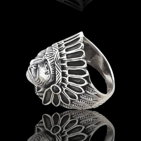 Sterling Silver Indian Chief Ring: Abalone Inlay Biker Jewelry - Etsy