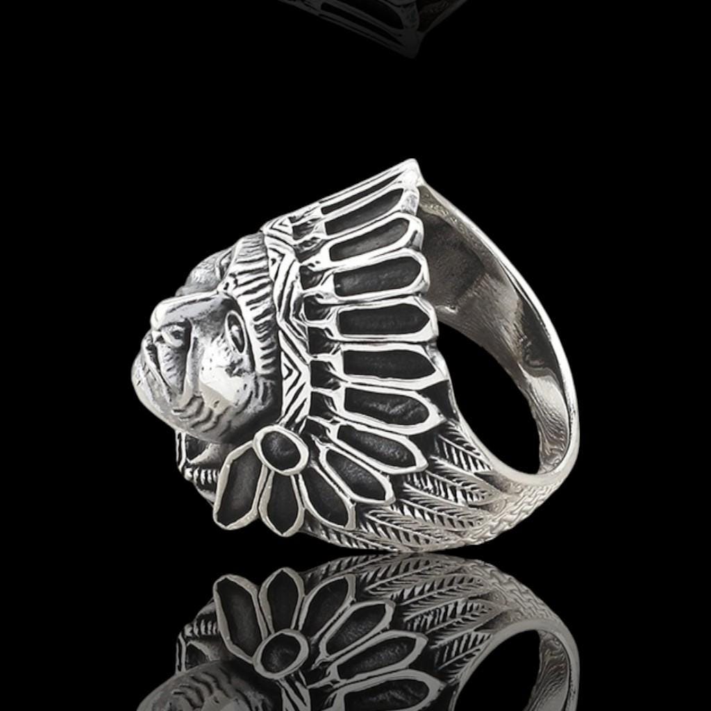 Sterling Silver Indian Chief Ring: Abalone Inlay Biker Jewelry - Etsy