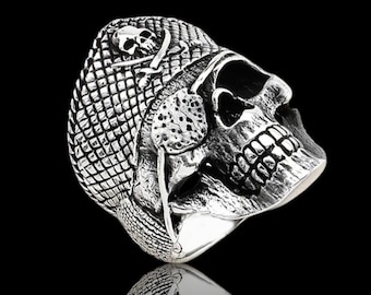 Sterling Silver Pirate Skull Ring: Gothic Skeleton Wrap Jewelry