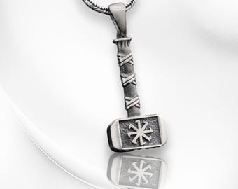 Mjolnir War Hammer Pendant: Sterling Silver Viking Necklace