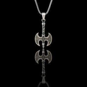 Sterling Silver Viking Battle Axe Pendant: Norse Mens Necklace
