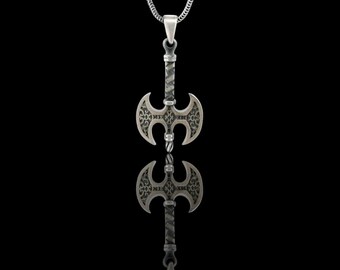 Sterling Silver Viking Battle Axe Pendant: Norse Mens Necklace