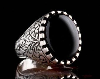 Mens Black Onyx Signet Ring: 925 Sterling Silver Statement