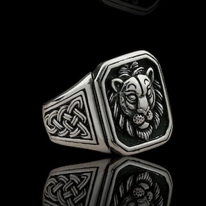 Sterling Silver Lion Signet Ring: Leo Zodiac Statement Jewelry