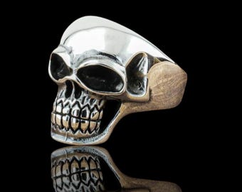 Sterling Silver Skull Biker Ring: Gothic Skeleton Jewelry