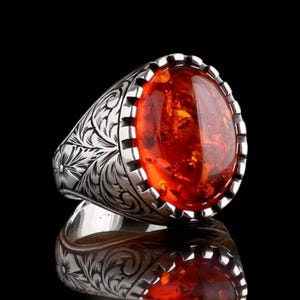 Oval Baltic Amber Ring: Vintage Sterling Silver Statement Jewelry